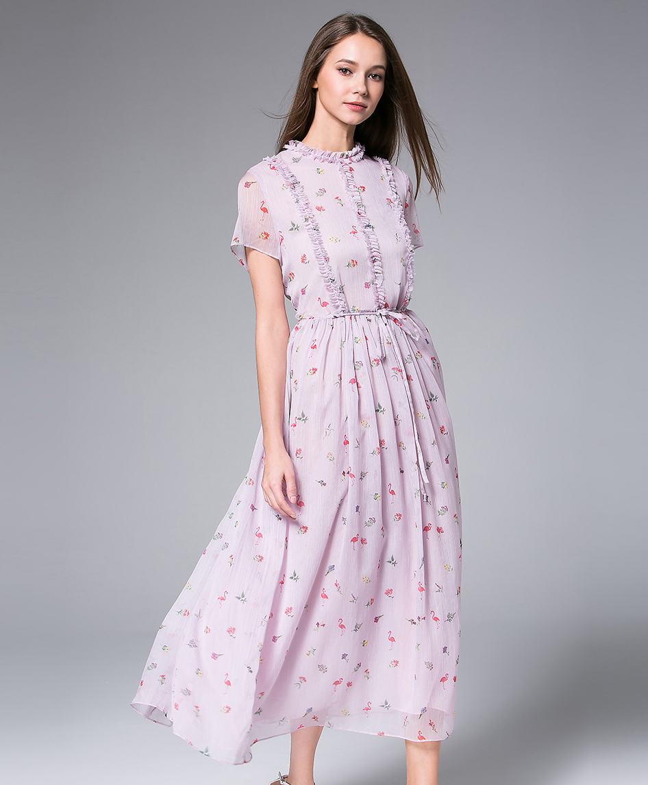 Dress - Lavender Printed Chiffon Maxi Dress